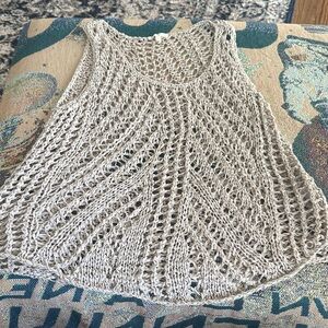 Eileen Fisher Italian yarn Beige Crochet Knit Tank Top size large